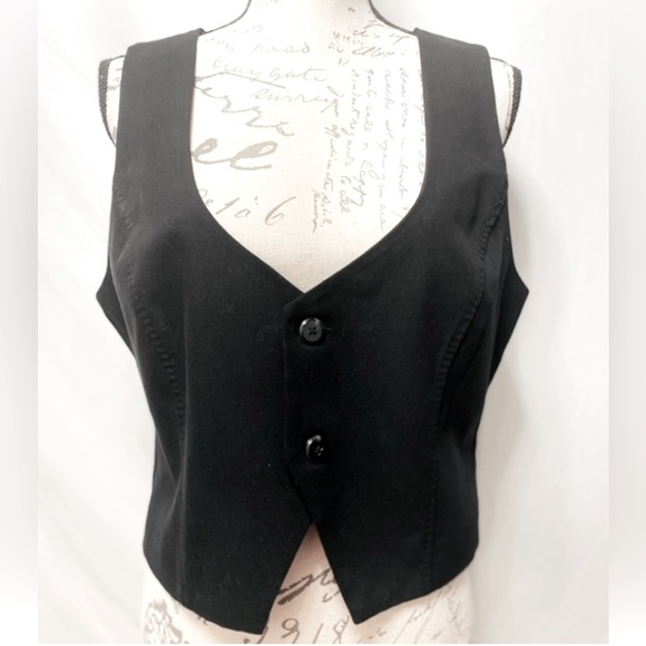 ELLE Tuxedo Black pleats, ruffle, bow, detail back 2 button front Vest Large - Picture 7 of 12